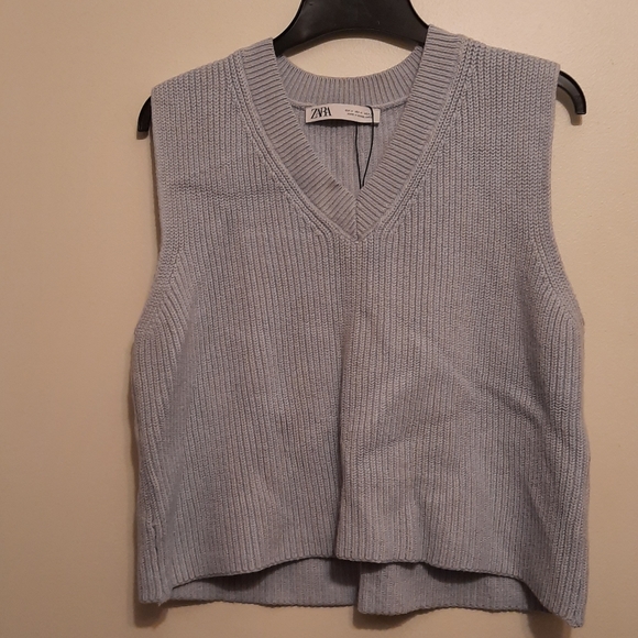 Zara Blue Knit Sweater Vest Top Sleeveless - Picture 6 of 12